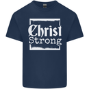 Christ Strong Christianity Christian God Jesus Mens Cotton T-Shirt Tee Top Navy Blue