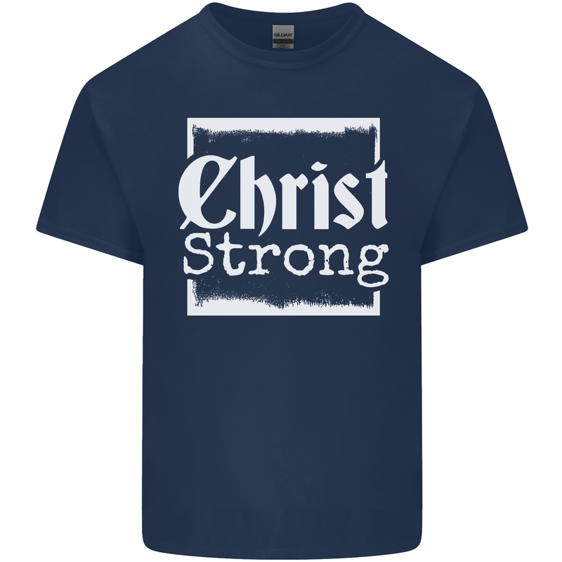 Christ Strong Christianity Christian God Jesus Mens Cotton T-Shirt Tee Top Navy Blue