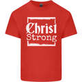 Christ Strong Christianity Christian God Jesus Mens Cotton T-Shirt Tee Top Red