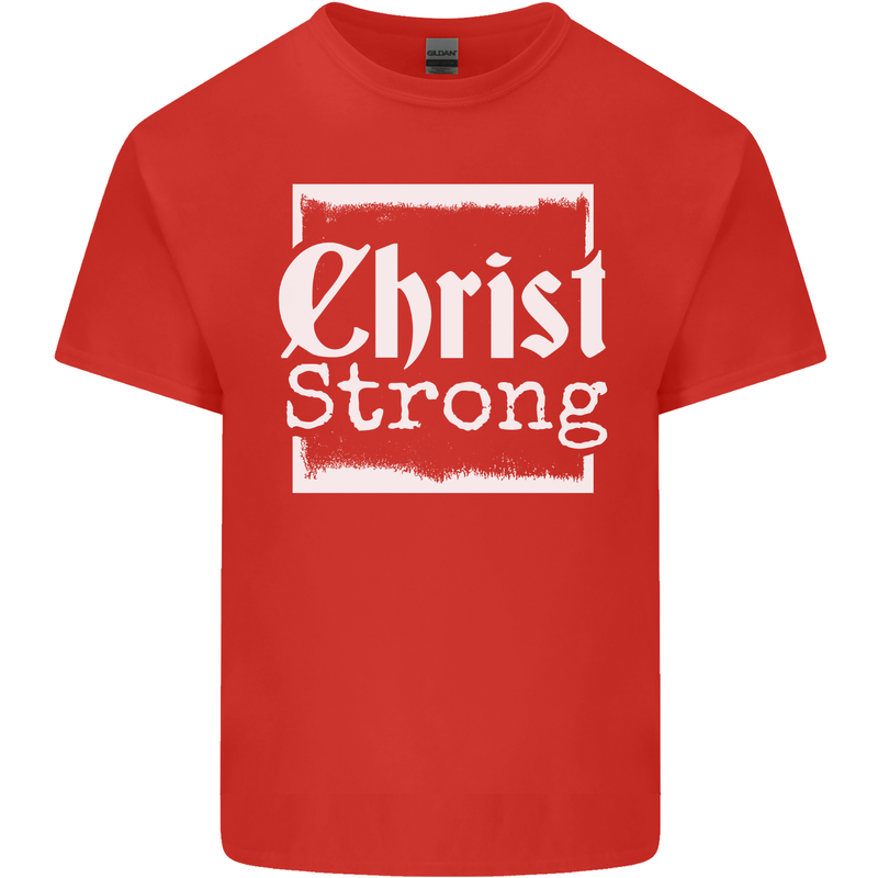 Christ Strong Christianity Christian God Jesus Mens Cotton T-Shirt Tee Top Red