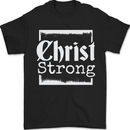 Christ Strong Christianity Christian God Jesus Mens T-Shirt 100% Cotton Black
