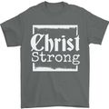 Christ Strong Christianity Christian God Jesus Mens T-Shirt 100% Cotton Charcoal