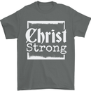 Christ Strong Christianity Christian God Jesus Mens T-Shirt 100% Cotton Charcoal
