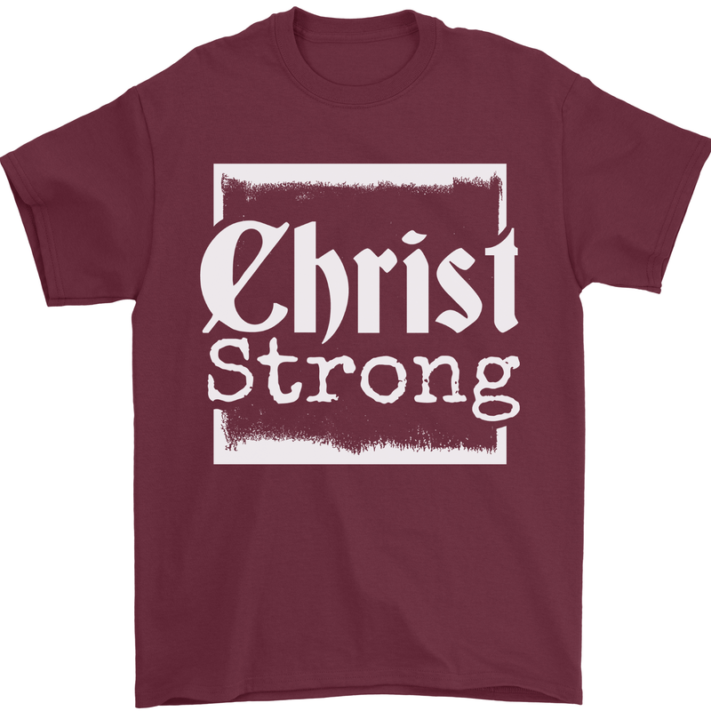 Christ Strong Christianity Christian God Jesus Mens T-Shirt 100% Cotton Maroon