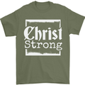 Christ Strong Christianity Christian God Jesus Mens T-Shirt 100% Cotton Military Green