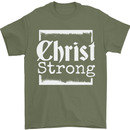 Christ Strong Christianity Christian God Jesus Mens T-Shirt 100% Cotton Military Green