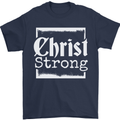 Christ Strong Christianity Christian God Jesus Mens T-Shirt 100% Cotton Navy Blue