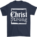 Christ Strong Christianity Christian God Jesus Mens T-Shirt 100% Cotton Navy Blue