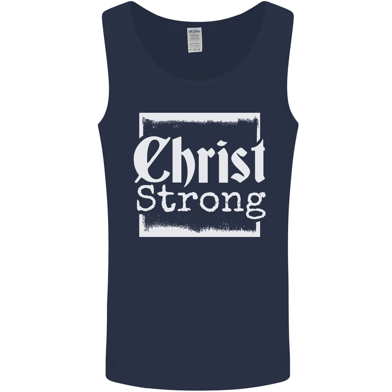 Christ Strong Christianity Christian God Jesus Mens Vest Tank Top Navy Blue