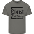 Christ Strong Christianity Christian Jesus God Mens Cotton T-Shirt Tee Top Charcoal