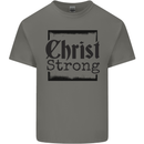 Christ Strong Christianity Christian Jesus God Mens Cotton T-Shirt Tee Top Charcoal