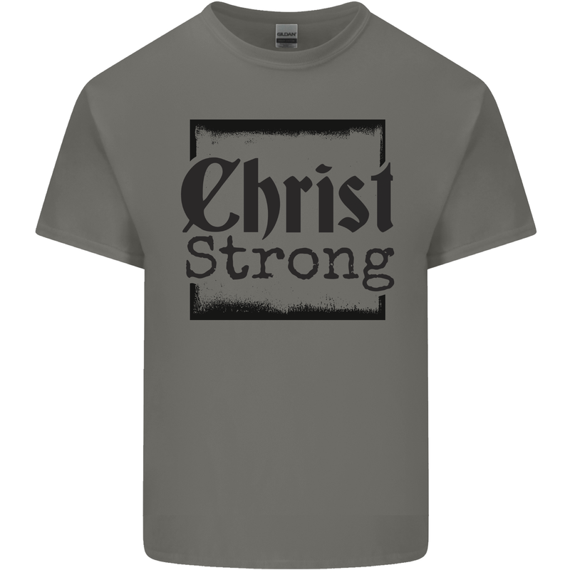 Christ Strong Christianity Christian Jesus God Mens Cotton T-Shirt Tee Top Charcoal