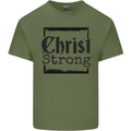 Christ Strong Christianity Christian Jesus God Mens Cotton T-Shirt Tee Top Military Green