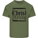Christ Strong Christianity Christian Jesus God Mens Cotton T-Shirt Tee Top Military Green