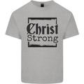 Christ Strong Christianity Christian Jesus God Mens Cotton T-Shirt Tee Top Sports Grey