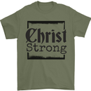 Christ Strong Christianity Christian Jesus God Mens T-Shirt 100% Cotton Military Green