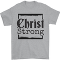 Christ Strong Christianity Christian Jesus God Mens T-Shirt 100% Cotton Sports Grey