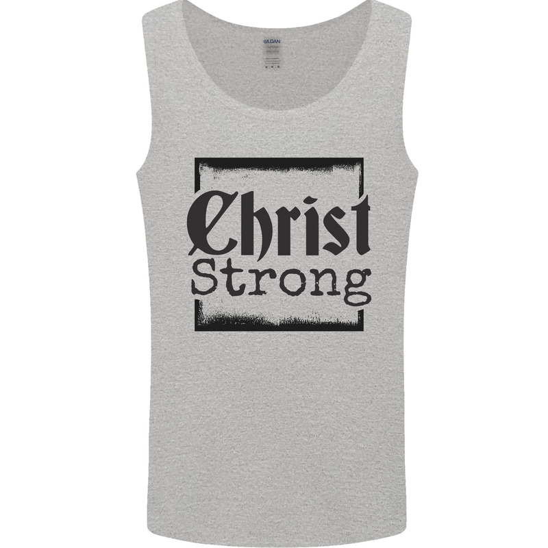 Christ Strong Christianity Christian Jesus God Mens Vest Tank Top Sports Grey
