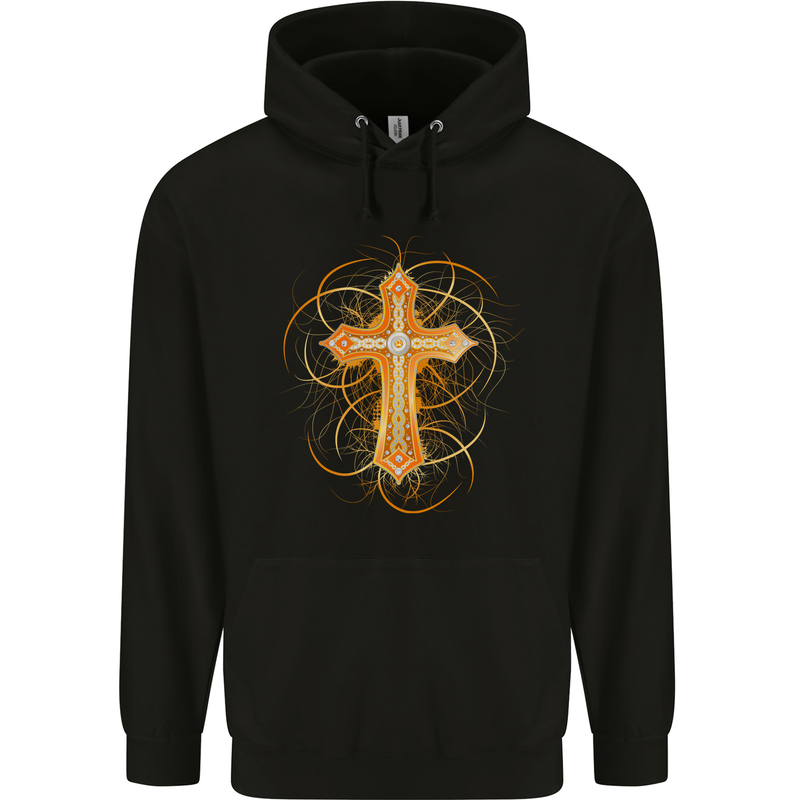 Christian Cross Medieval Fantasy Gothic Mens 80% Cotton Hoodie Black