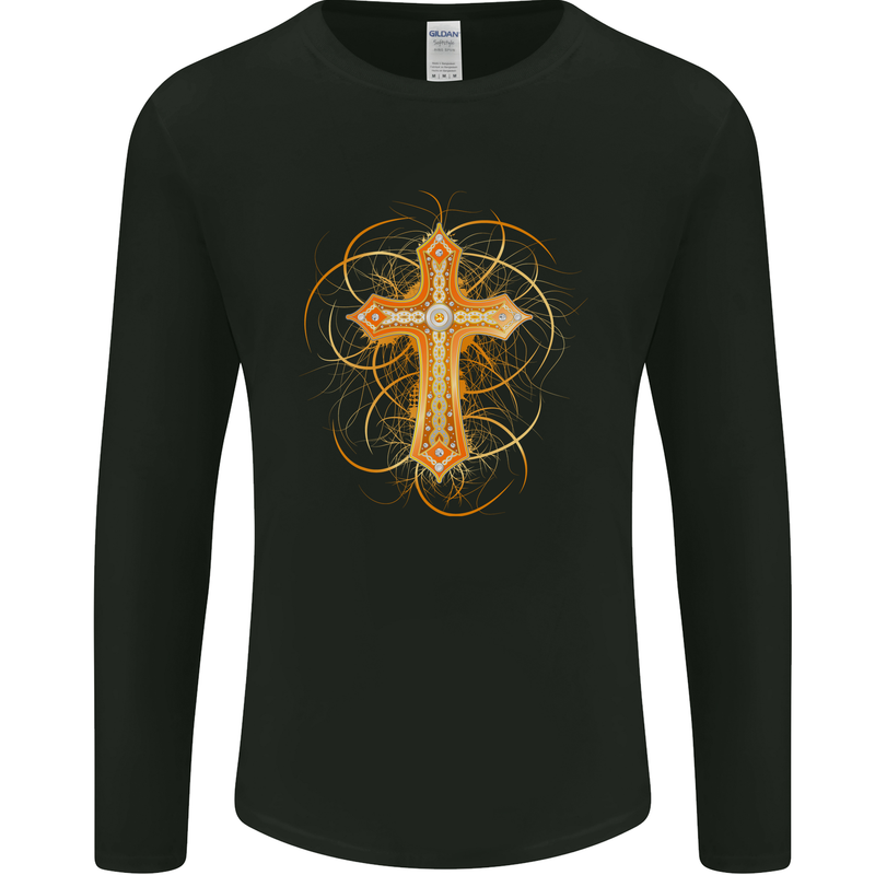 Christian Cross Medieval Fantasy Gothic Mens Long Sleeve T-Shirt Black