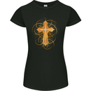 Christian Cross Medieval Fantasy Gothic Womens Petite Cut T-Shirt Black