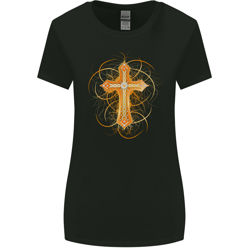 Christian Cross Medieval Fantasy Gothic Womens Wider Cut T-Shirt Black