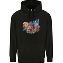 Christian Cross & Butterfly With Flowers Mens 80% Cotton Hoodie Black