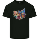 Christian Cross & Butterfly With Flowers Mens Cotton T-Shirt Tee Top Black
