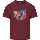 Christian Cross & Butterfly With Flowers Mens Cotton T-Shirt Tee Top Maroon