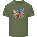 Christian Cross & Butterfly With Flowers Mens Cotton T-Shirt Tee Top Military Green