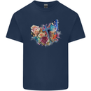 Christian Cross & Butterfly With Flowers Mens Cotton T-Shirt Tee Top Navy Blue