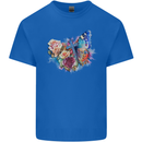 Christian Cross & Butterfly With Flowers Mens Cotton T-Shirt Tee Top Royal Blue