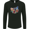 Christian Cross & Butterfly With Flowers Mens Long Sleeve T-Shirt Black