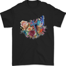 Christian Cross & Butterfly With Flowers Mens T-Shirt 100% Cotton Black