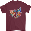 Christian Cross & Butterfly With Flowers Mens T-Shirt 100% Cotton Maroon