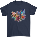 Christian Cross & Butterfly With Flowers Mens T-Shirt 100% Cotton Navy Blue