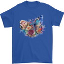 Christian Cross & Butterfly With Flowers Mens T-Shirt 100% Cotton Royal Blue