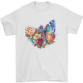 Christian Cross & Butterfly With Flowers Mens T-Shirt 100% Cotton White