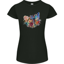 Christian Cross & Butterfly With Flowers Womens Petite Cut T-Shirt Black