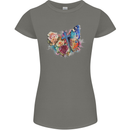 Christian Cross & Butterfly With Flowers Womens Petite Cut T-Shirt Charcoal