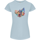 Christian Cross & Butterfly With Flowers Womens Petite Cut T-Shirt Light Blue