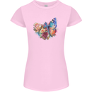 Christian Cross & Butterfly With Flowers Womens Petite Cut T-Shirt Light Pink
