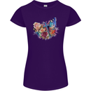 Christian Cross & Butterfly With Flowers Womens Petite Cut T-Shirt Purple
