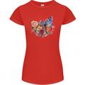 Christian Cross & Butterfly With Flowers Womens Petite Cut T-Shirt Red