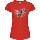 Christian Cross & Butterfly With Flowers Womens Petite Cut T-Shirt Red
