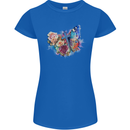 Christian Cross & Butterfly With Flowers Womens Petite Cut T-Shirt Royal Blue