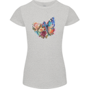 Christian Cross & Butterfly With Flowers Womens Petite Cut T-Shirt Sports Grey