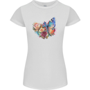 Christian Cross & Butterfly With Flowers Womens Petite Cut T-Shirt White