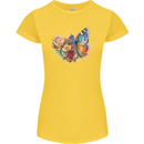 Christian Cross & Butterfly With Flowers Womens Petite Cut T-Shirt Yellow