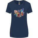 Christian Cross & Butterfly With Flowers Womens Wider Cut T-Shirt Navy Blue